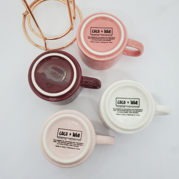 Coco + Lola Stackable Espresso Cup Set Gold Stars Pink Palette with holder - Picture 3 of 6